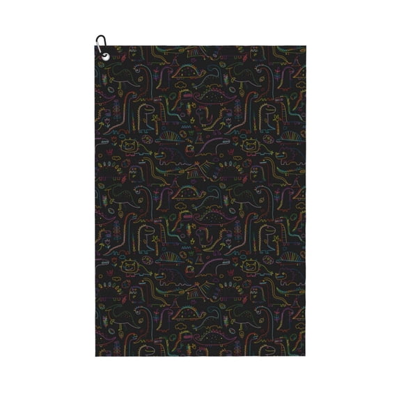 Kdxio Doodle Dinosaur Pattern Golf Towel (24" X 16") with Carabiner Clip - The Convenient Golf Cleaning Towel