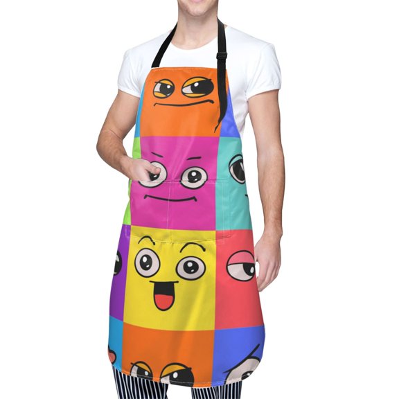 Kdxio Doodle Faces Emotions Apron with Pockets Adjustable Kitchen Aprons for Men Women Waterproof Aprons for Cooking,Drawing,Crafting, Baking Household Cleaning