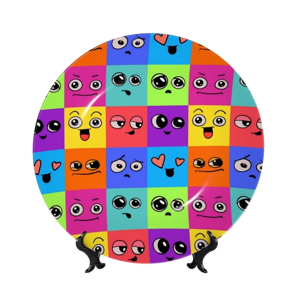 Kdxio Doodle Faces Emotions Bone China Decorative Plate Ceramic Decorative Plate for Home Office Wall Stand Decorative Plates for Home Bedroom-7in