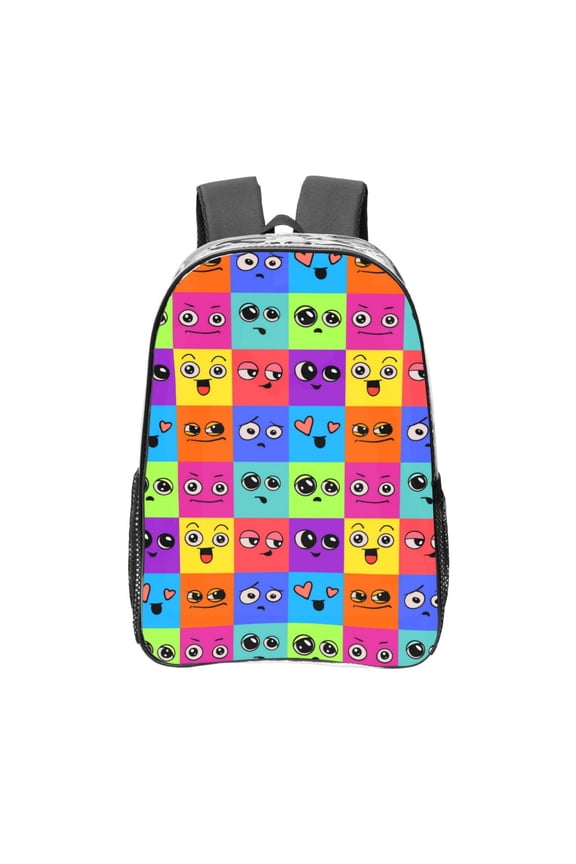 Doodle Faces Emotions Clear Backpack, Transparent Bookbag for School for Women Men, Capacity Clear Bag for College, Travel