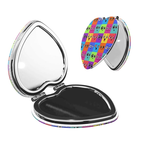 Kdxio Doodle Faces Emotions Pocket Mirror, 1X/2X Travel Makeup Mirror 2-Sided Folding Small Mirror Portable Double-Sided Magnifying Cosmetic Mirror for Gift-Heart Shape