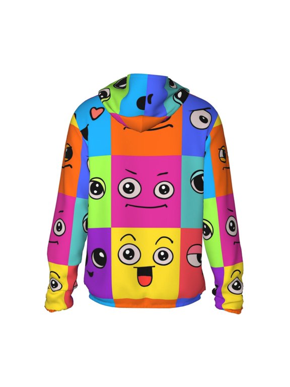 Doodle Faces Emotions Print Women Men Sun Protection UPF 50+ Jackets Zip Up Long Sleeve Hoodie Hiking Lightweight with Pockets