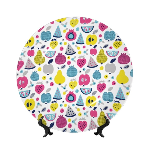 Kdxio Doodle Fruits Bone China Decorative Plate Ceramic Decorative Plate for Home Office Wall Stand Decorative Plates for Home Bedroom-6in