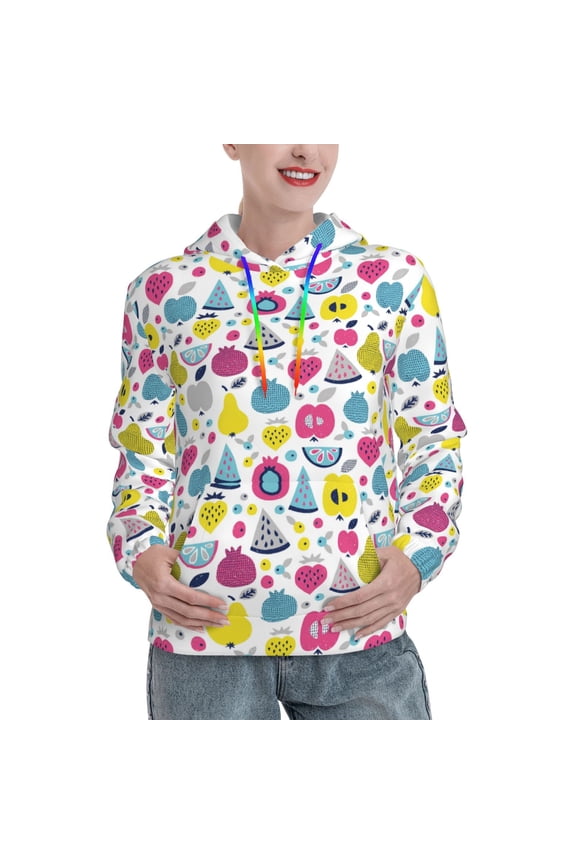 Doodle Fruits Print Womens Oversized Hoodies Sweatshirts Hooded Pullover Tops Sweaters Casual-Medium