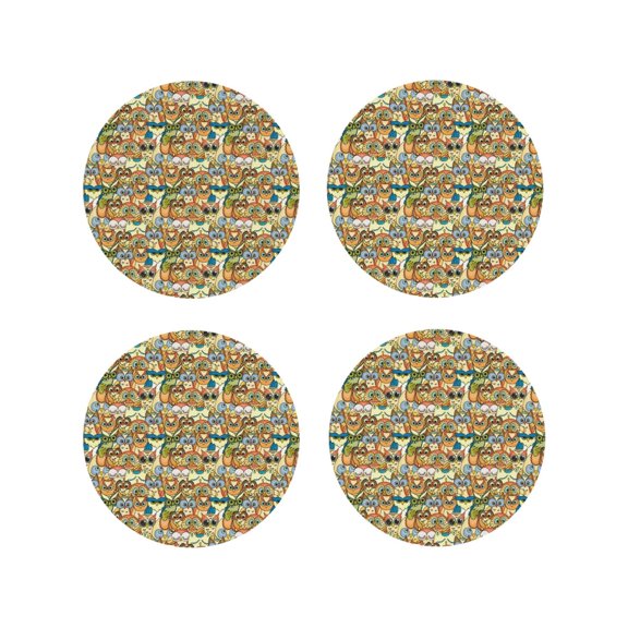 Kdxio Doodle Owls Funny Coasters,4 Pcs Leather Coasters,Housewarming Gifts,Protect Furniture from Water Marks Scratch and Damage