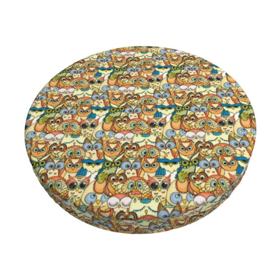 Kdxio Doodle Owls Print Stool Covers Round,Stretch Round Bar Stool Covers Washable Bar Stool Cushion Slipcover for 12-15 Inch Chair