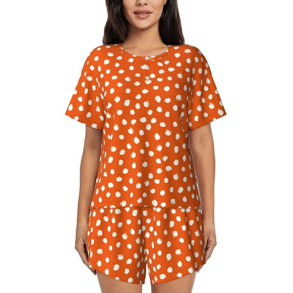 Kdxio Dots On Orange Background Print Pajamas Sets for Women Short-Sleeved Pjs with Lounge Shorts Two Piece Sleepwear S-4XL