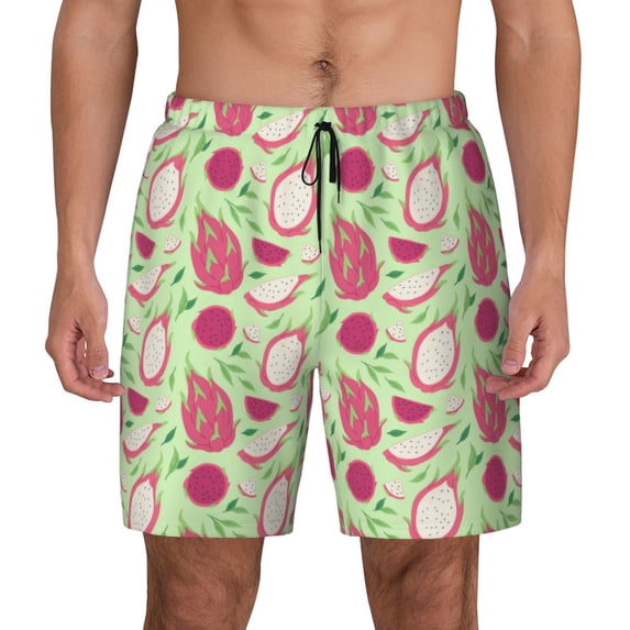 Kdxio Dragon Fruit 1 Print Men's Swim Trunks with Compression Liner 7 Inch Inseam Quick Dry Swim Shorts