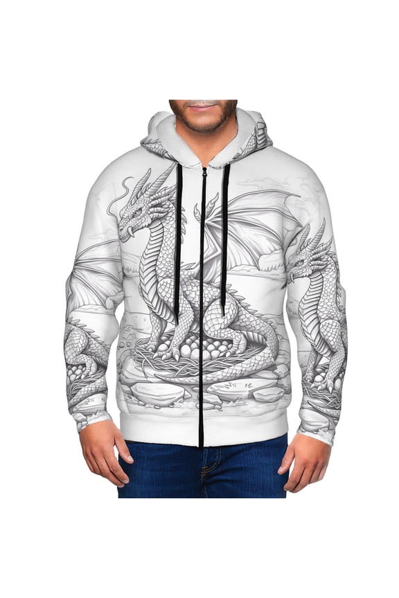 Dragon Nest Sketch Print Men Hoodies Casual Hoodies for Men with Zip Pockets Full Zip Long Sleeve Sweatshirt Sports Hooded Jacket-Large
