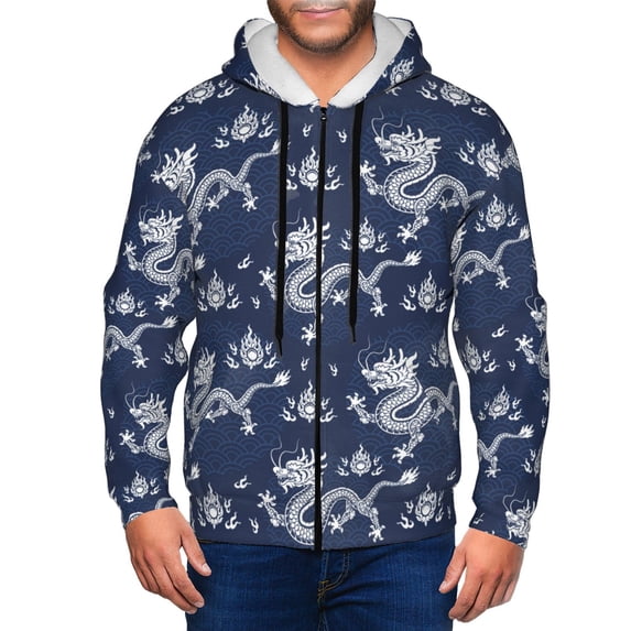 Kdxio Dragon Print Men Hoodies Casual Hoodies for Men with Zip Pockets Full Zip Long Sleeve Sweatshirt Sports Hooded Jacket-XX-Large