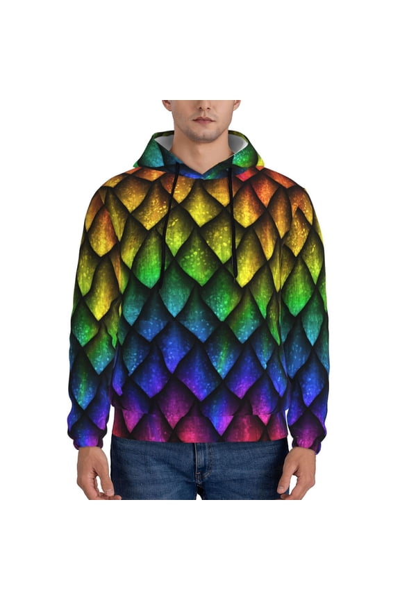 Dragon Scales Print Mens Casual Hooded Collar Drawstring Hoodies Pullover Sweatshirts Casual Long Sleeve Shirts-Medium