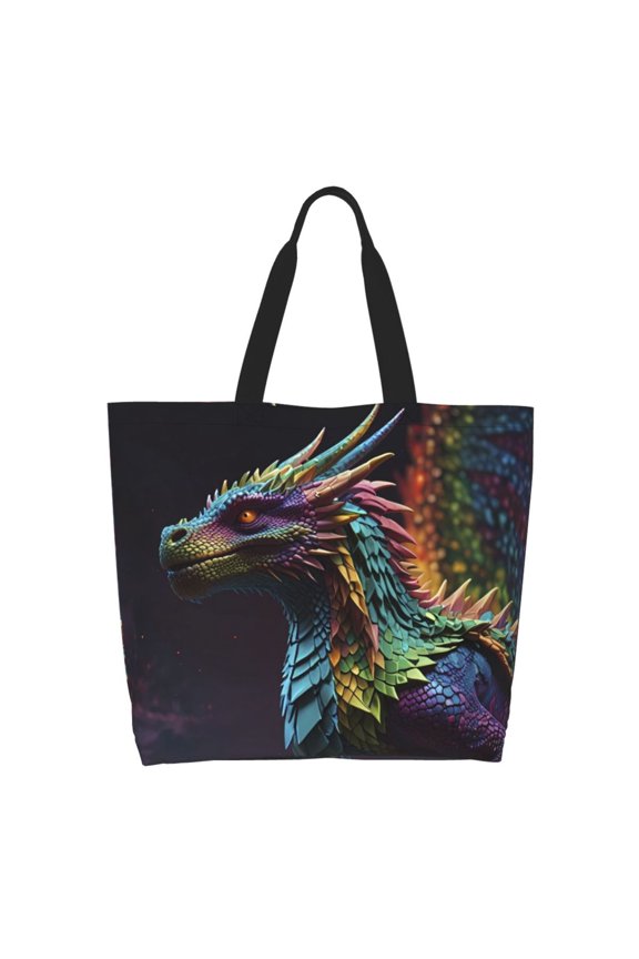 Dragon with Colorful Tail Casual Tote Bags Women Big Capacity Shoulder Bag for Women Travel Shoulder Bags Handbags