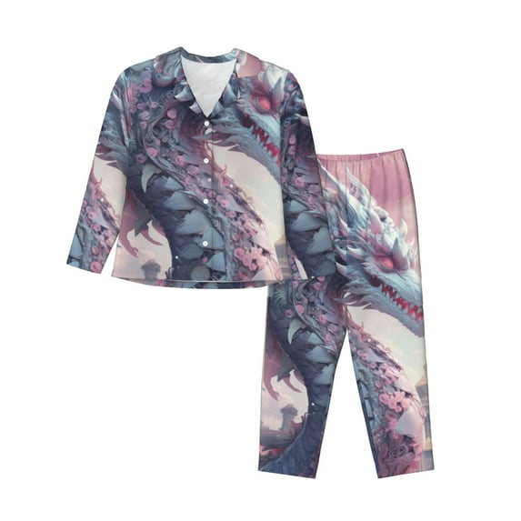 Kdxio Dragon1 Women's Pajama Sets Long Sleeve Button Down Sleepwear Nightwear Soft Pjs Lounge Sets-X-Large