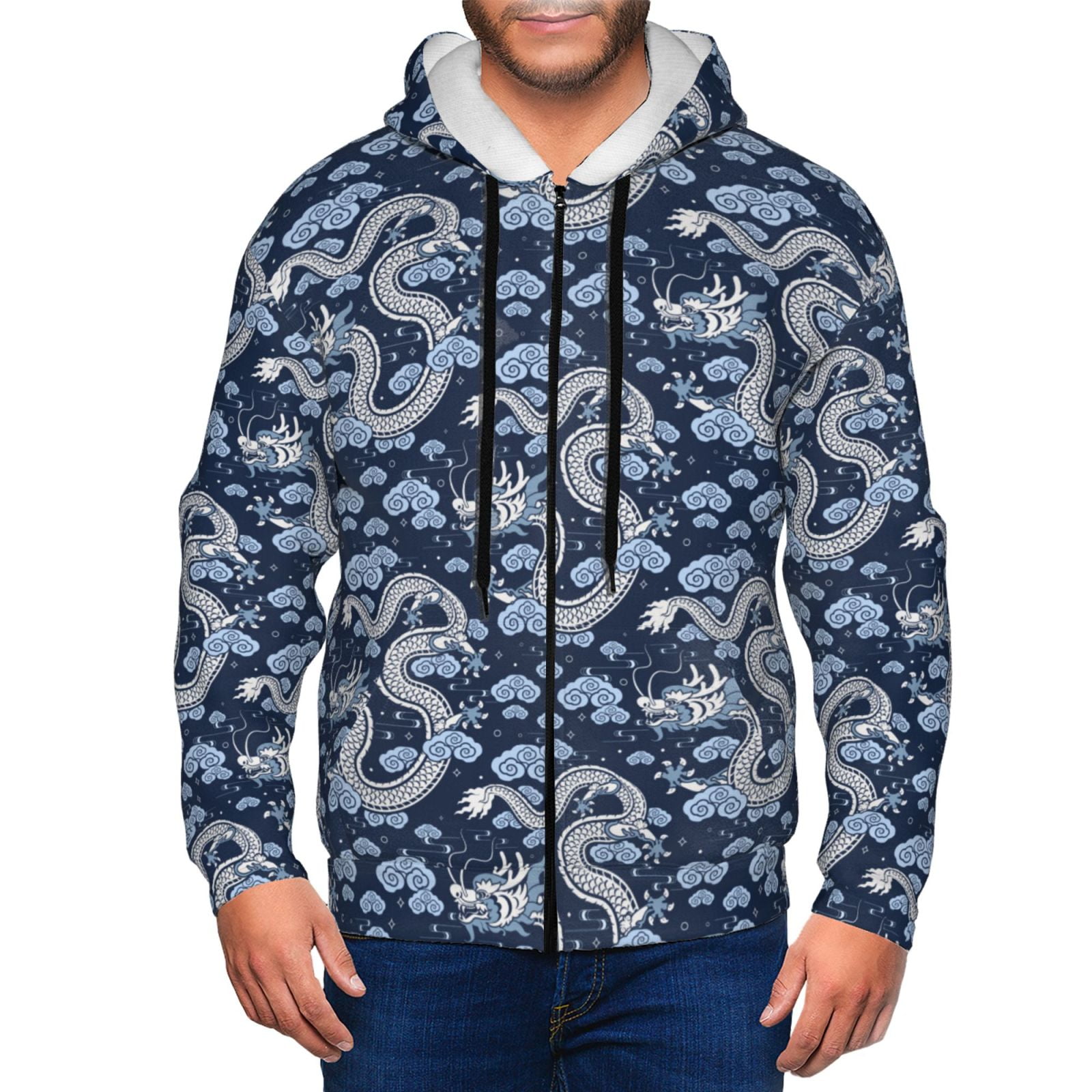 Kdxio Dragons Print Men Hoodies Casual Hoodies for Men with Zip Pockets ...