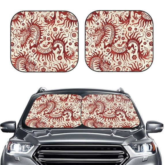 Kdxio Dragons1 Print 2-Piece Sun Shade Front Windshield - Foldable Car Front Window Sunshades For Most Sedans Suv Truck