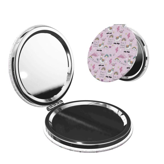 Kdxio No Drama Llama Pocket Mirror, 1X/2X Travel Makeup Mirror 2-Sided Folding Small Mirror Portable Double-Sided Magnifying Cosmetic Mirror for Gift-Round Shape