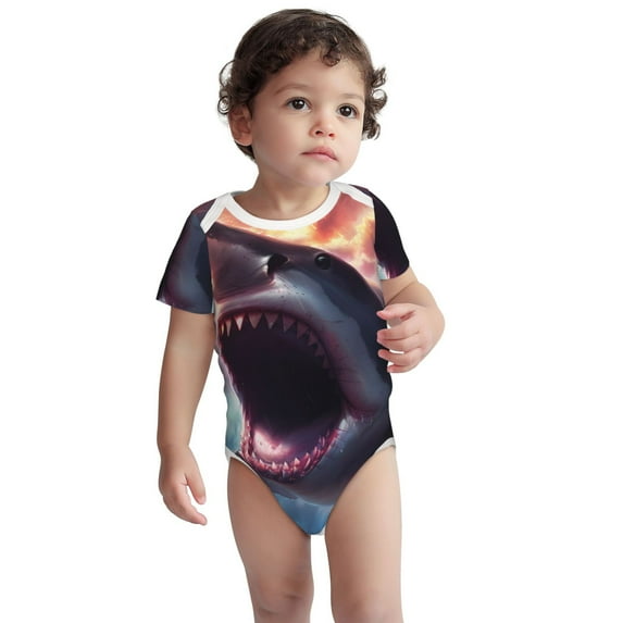 Kdxio Dramatic Shark Attack Pattern Unisex Baby Cotton Short Sleeve Bodysuits-12 Months