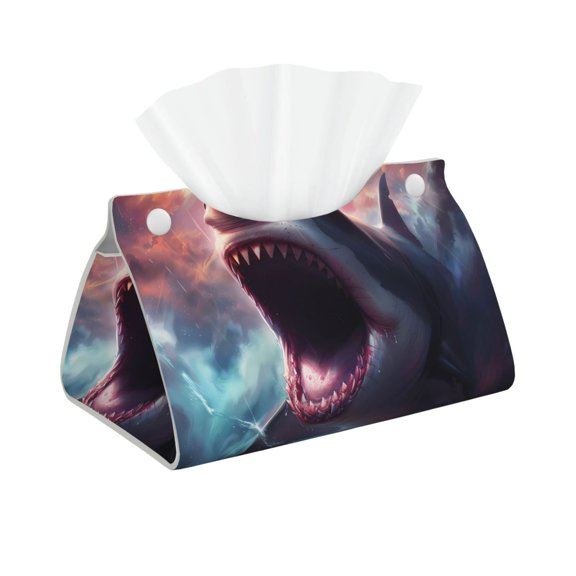 Kdxio Dramatic Shark Attack Print Tissue Box Cover,Modern PU Leather Rectangular Tissue Box Holder for Bathroom Living Room Bedroom Office Desk Car Home