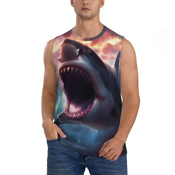 Kdxio Dramatic Shark Attack for Men's Muscle T-shirt,Sleeveless for Workout Running Athletic Gym Lounge Casual