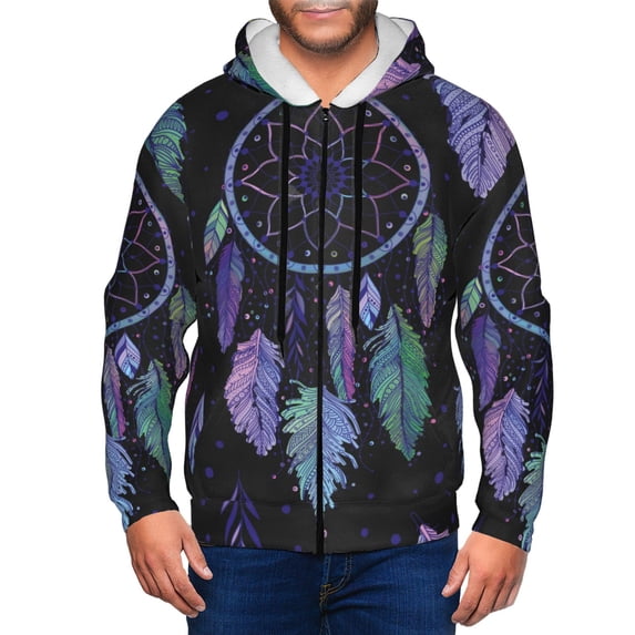 Kdxio Dreamcatcher With Colorful Feathers Print Men Hoodies Casual Hoodies for Men with Zip Pockets Full Zip Long Sleeve Sweatshirt Sports Hooded Jacket-Small