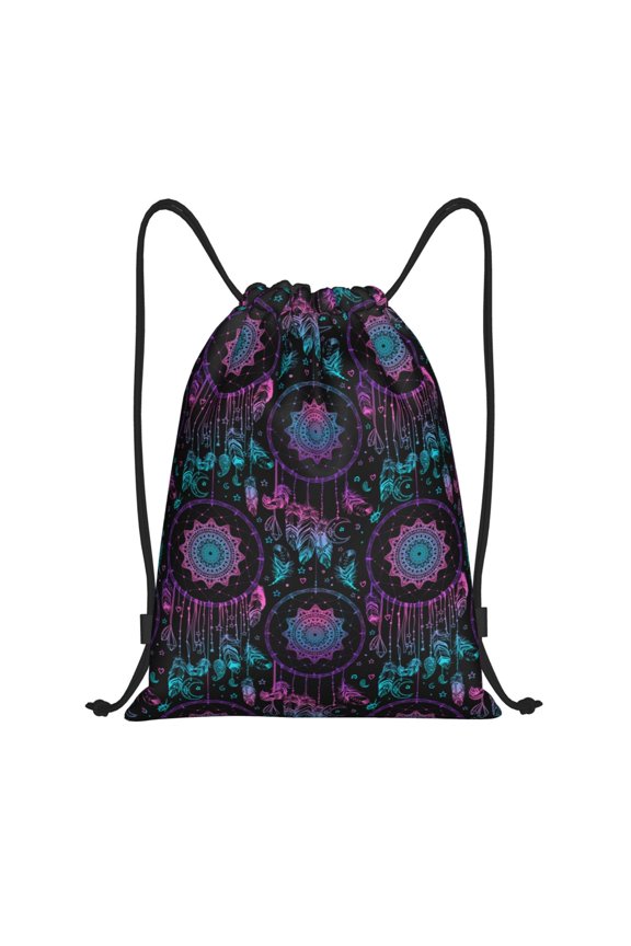 Dreamcatcher With Feathers Print Drawstring Backpack Bag,Waterproof Draw String Back Sack, Gym Drawstring Bags Swim Bag For Unisex
