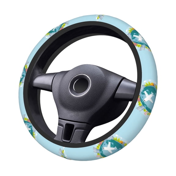 Kdxio Dreaming Travel Print Elastic Stretch Steering Wheel Cover,Auto Steering Wheel Cover,15 Inch Anti-Slip,Warm in Winter and Cool in Summer,Fit Suvs,Vans Cars,Trucks