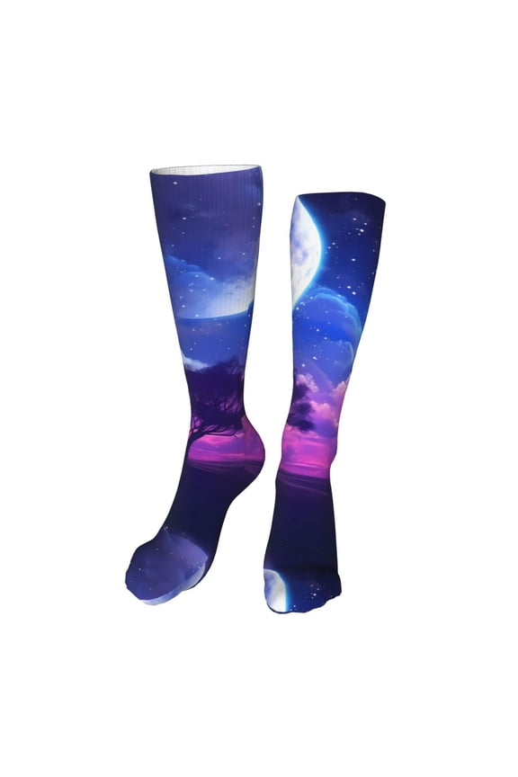 Dreamy Colorful Starry Sky Funny Silky Novelty Funky Long Knee High Socks Soft 3D Print Cosplay Crazy Stockings for Men Women