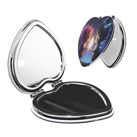 Kdxio Dreamy Forest Elf Pocket Mirror, 1X/2X Travel Makeup Mirror 2-Sided Folding Small Mirror Portable Double-Sided Magnifying Cosmetic Mirror for Gift-Heart Shape