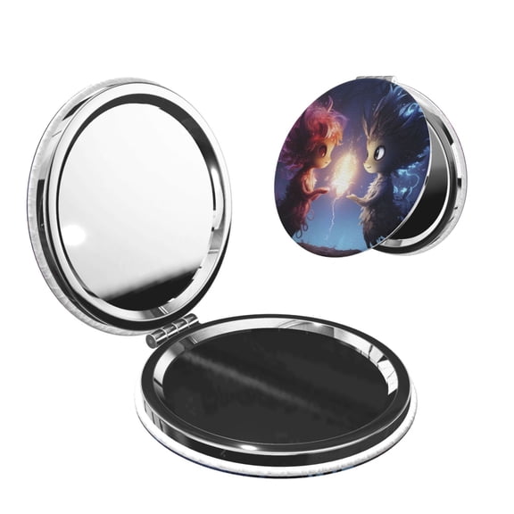 Kdxio Dreamy Forest Elf Pocket Mirror, 1X/2X Travel Makeup Mirror 2-Sided Folding Small Mirror Portable Double-Sided Magnifying Cosmetic Mirror for Gift-Round Shape