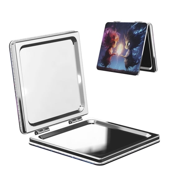 Kdxio Dreamy Forest Elf Pocket Mirror, 1X/2X Travel Makeup Mirror 2-Sided Folding Small Mirror Portable Double-Sided Magnifying Cosmetic Mirror for Gift-Square