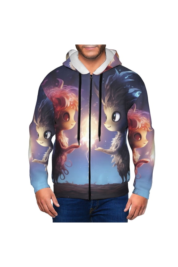 Dreamy Forest Elf Print Men Hoodies Casual Hoodies for Men with Zip Pockets Full Zip Long Sleeve Sweatshirt Sports Hooded Jacket-Large