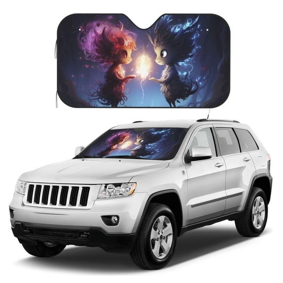 Kdxio Dreamy Forest Elf Print Windshield Sun Shade, Foldable Sun Blocker for Car,Truck,SUV Automotive Interior Sun Protection,Reflective Shade for Front Windshield(Medium)