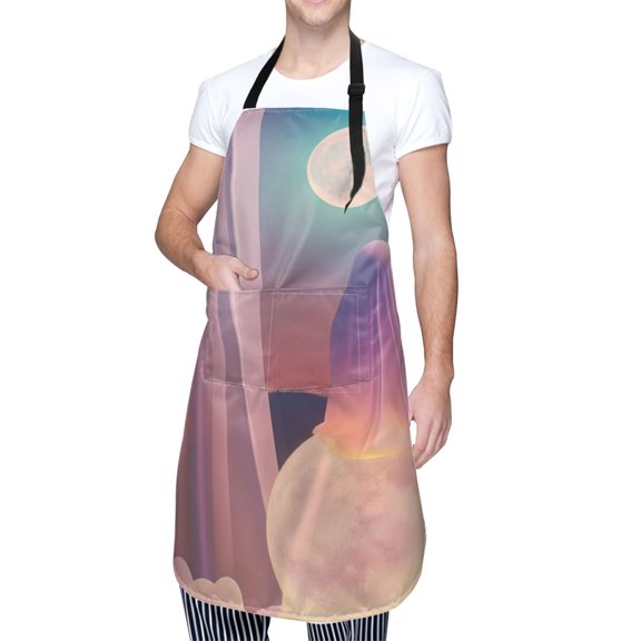 Kdxio Dreamy Moonlit Window Apron with Pockets Adjustable Kitchen Aprons for Men Women Waterproof Aprons for Cooking,Drawing,Crafting, Baking Household Cleaning