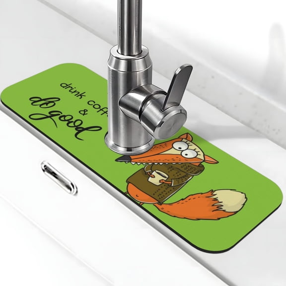 Kdxio Drink Coffee And Do Good Pattern Non-Slip Diatom Mud Faucet Drain Pad,Self Absorbent Mat for Kitchen Sink for Variety Kitchen & Bathroom Countertops