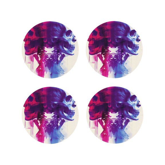 Kdxio Dual Skulls Colorful Fusion Funny Coasters,4 Pcs Leather Coasters,Housewarming Gifts,Protect Furniture from Water Marks Scratch and Damage