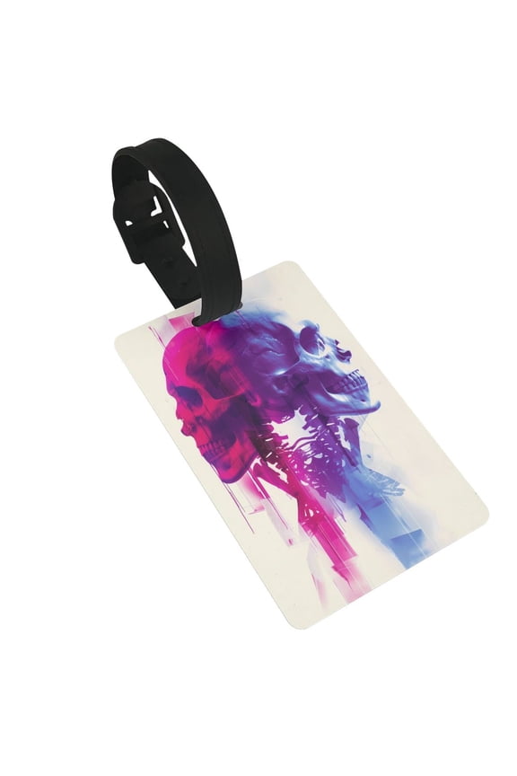 Dual Skulls Colorful Fusion Luggage Tags Privacy Cover ID Label Suitcase Tags Identifiers For School Bags,Suitcases