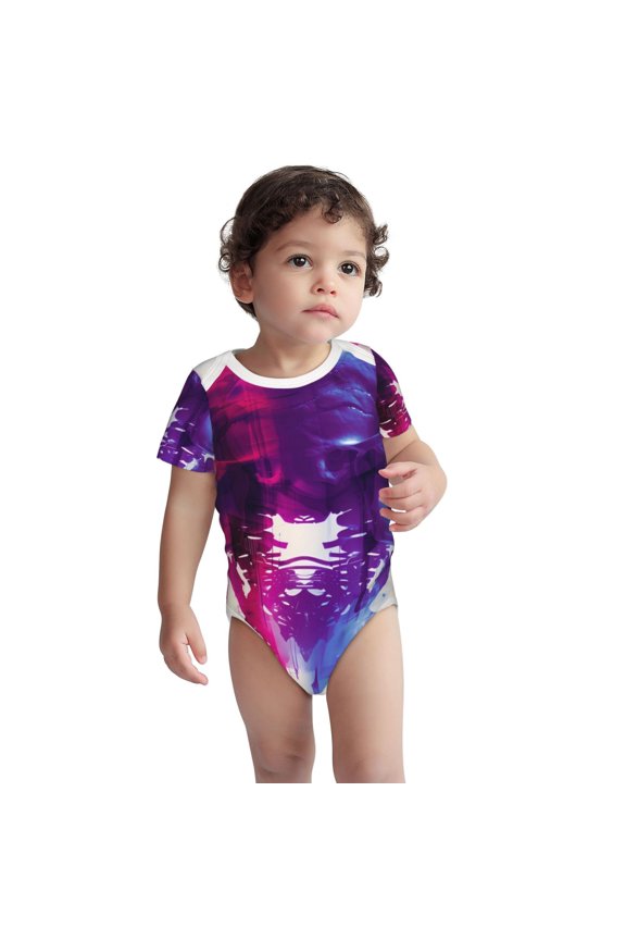 Dual Skulls Colorful Fusion Pattern Unisex Baby Cotton Short Sleeve Bodysuits-6 Months