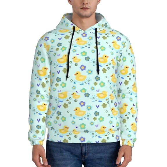 Kdxio Duck Cartoon Print Mens Casual Hooded Collar Drawstring Hoodies Pullover Sweatshirts Casual Long Sleeve Shirts-