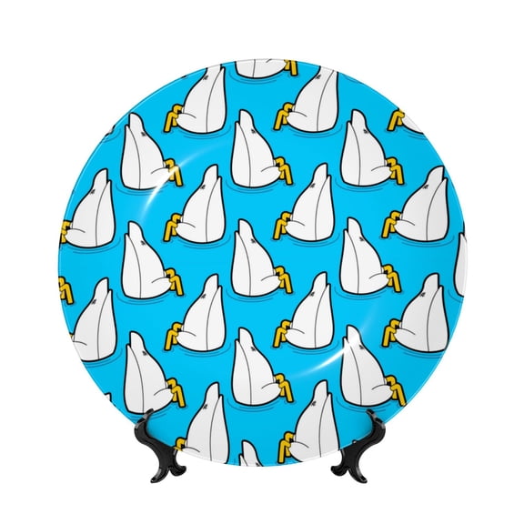 Kdxio Duck Dives Bone China Decorative Plate Ceramic Decorative Plate for Home Office Wall Stand Decorative Plates for Home Bedroom-8in