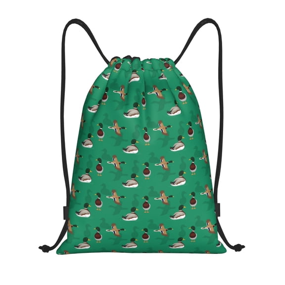 Kdxio Duck Mallard Flying Pose Print Drawstring Backpack Bag,Waterproof Draw String Back Sack, Gym Drawstring Bags Swim Bag For Unisex