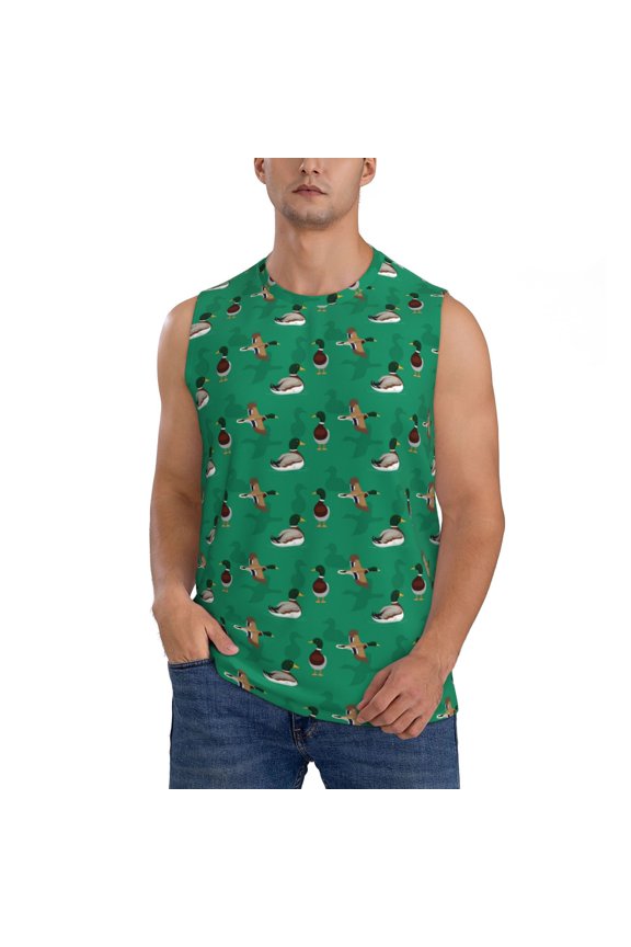 Duck Mallard Flying Pose for Men's Muscle T-shirt,Sleeveless for Workout Running Athletic Gym Lounge Casual