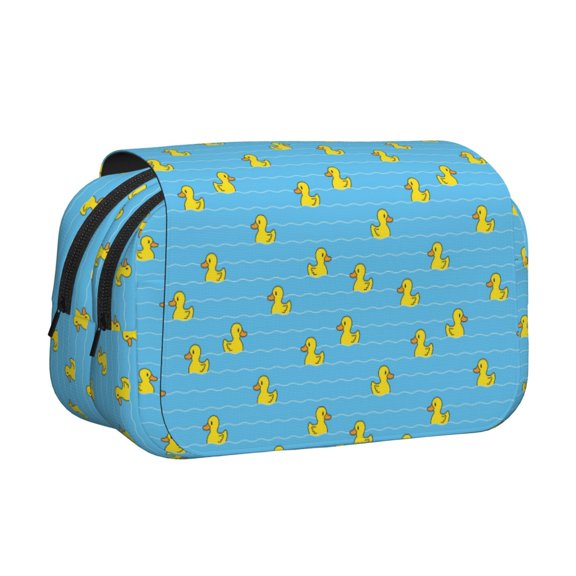 Kdxio Duck Swimming for Double Compartment Pen Case Oxford Organizer with Zipper Pockets for Students Artists