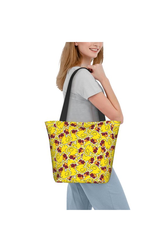 Duck with Star Sunglasses Women Reusable Grocery Bags Foldable Ripstop,Reusable Shopping Bags for Shopping,Gym,Gift