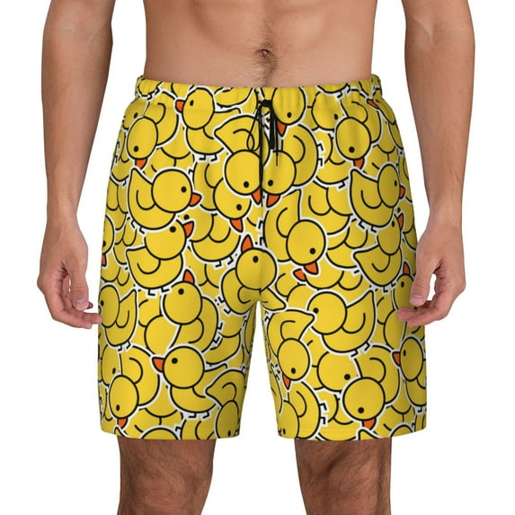 Kdxio Duck1 Print Men's Swim Trunks with Compression Liner 7 Inch Inseam Quick Dry Swim Shorts