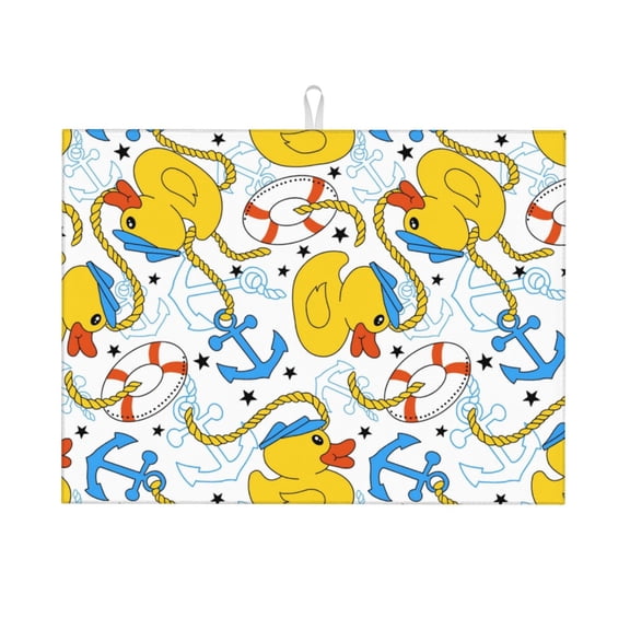 Kdxio Ducks and Anchors for Dish Drying Mat,24*18 inch Absorbent Dish Drainer Kitchen Counter,Large Size Dish Drying Pad for Countertops,Draining Racks