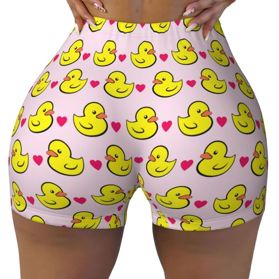 Kdxio Ducks And Pink Heart Print Workout Shorts for Women Seamless Soft Smooth Gym Yoga Scrunch Active Shorts