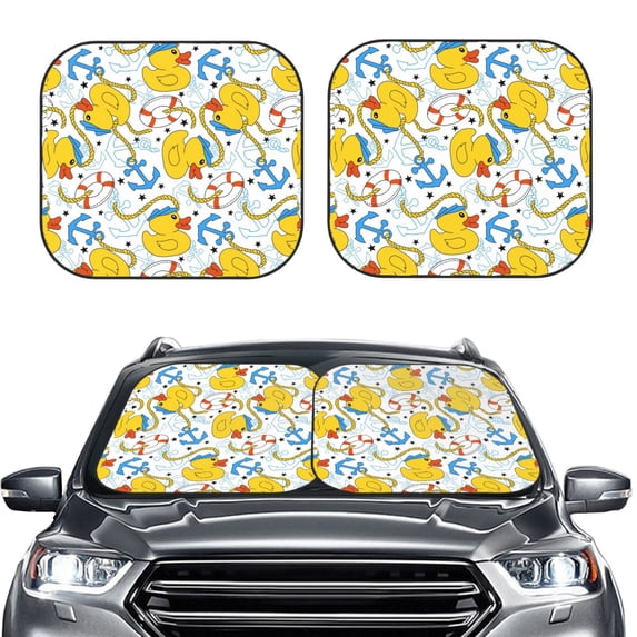 Kdxio Ducks and Anchors Print 2-Piece Sun Shade Front Windshield - Foldable Car Front Window Sunshades for Most Sedans SUV Truck