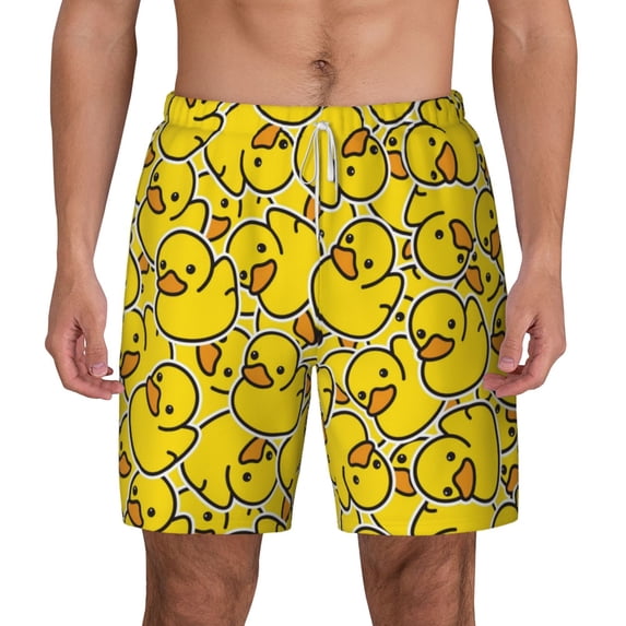 Kdxio Ducky Cartoon Animal Yellow Print Men'S Swim Trunks With Compression Liner 7 Inch Inseam Quick Dry Swim Shorts