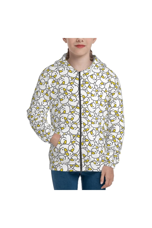 Ducky Pattern Kids Boys Girls Zip Up Hoodie 3D Printed Hooded Sweatshirt Hoody Coat with Pocket 7-12 Y-Medium