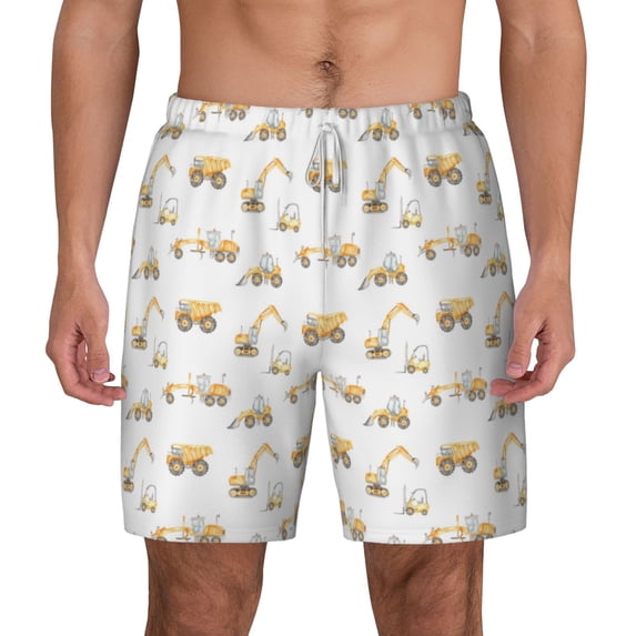 Kdxio Dump Truck Print Men'S Swim Trunks With Compression Liner 7 Inch Inseam Quick Dry Swim Shorts